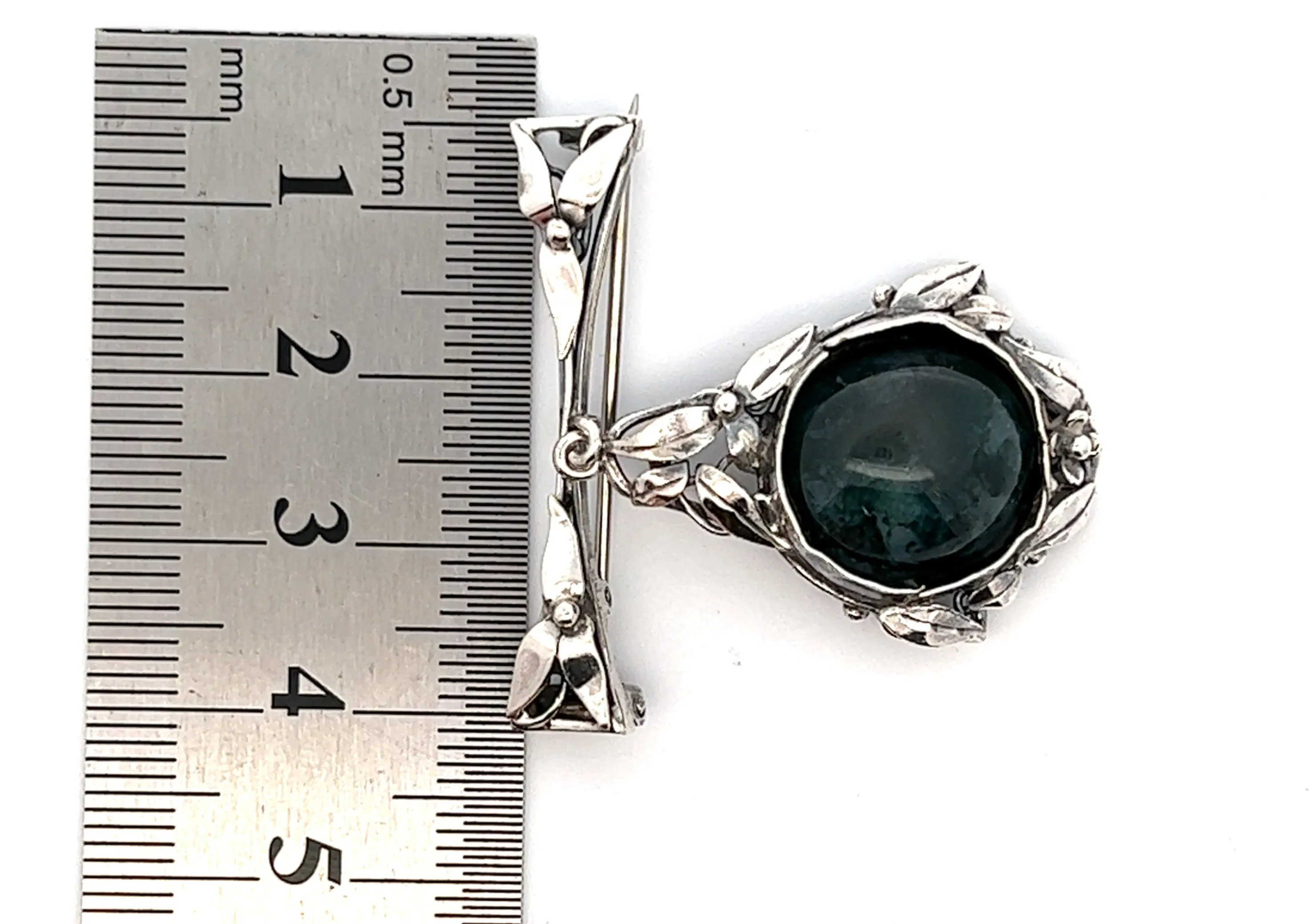 Sterling Silver & Moss Agate Brooch