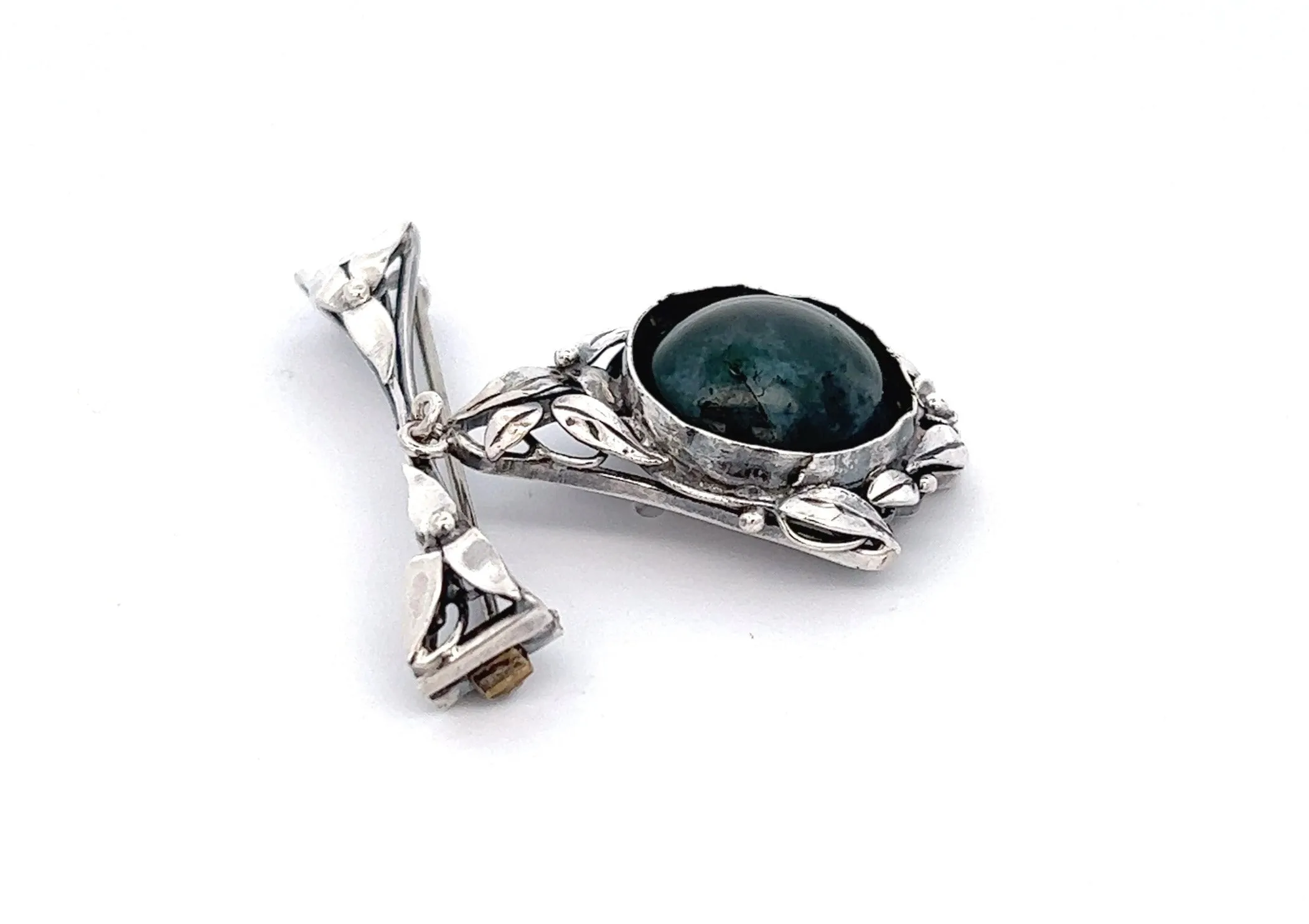 Sterling Silver & Moss Agate Brooch