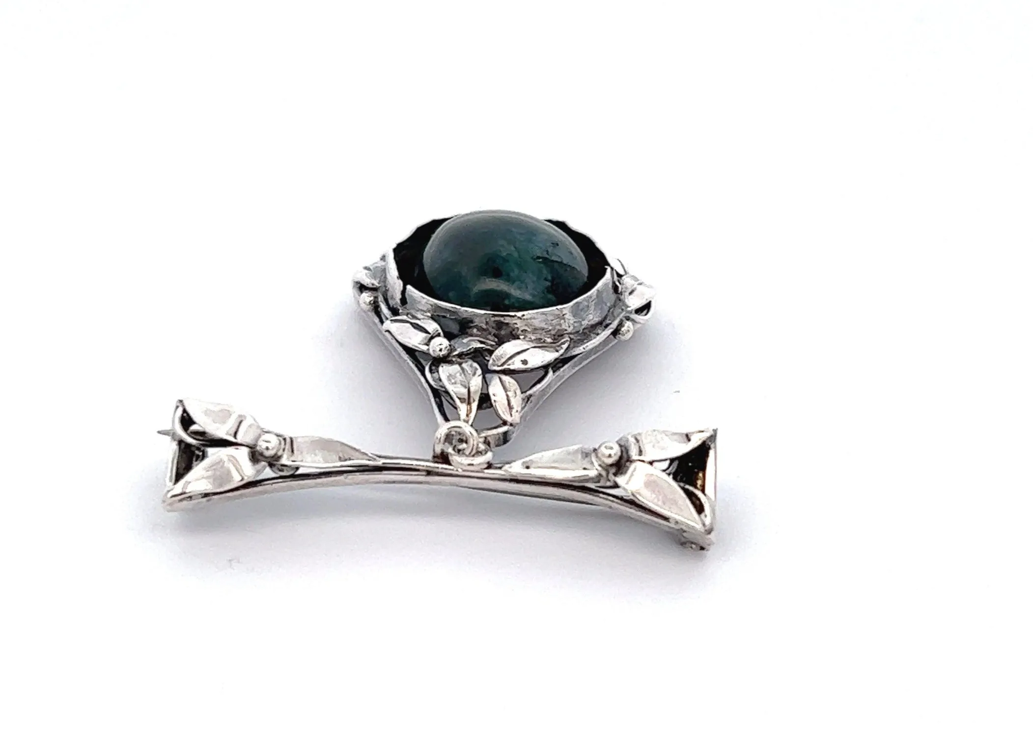 Sterling Silver & Moss Agate Brooch