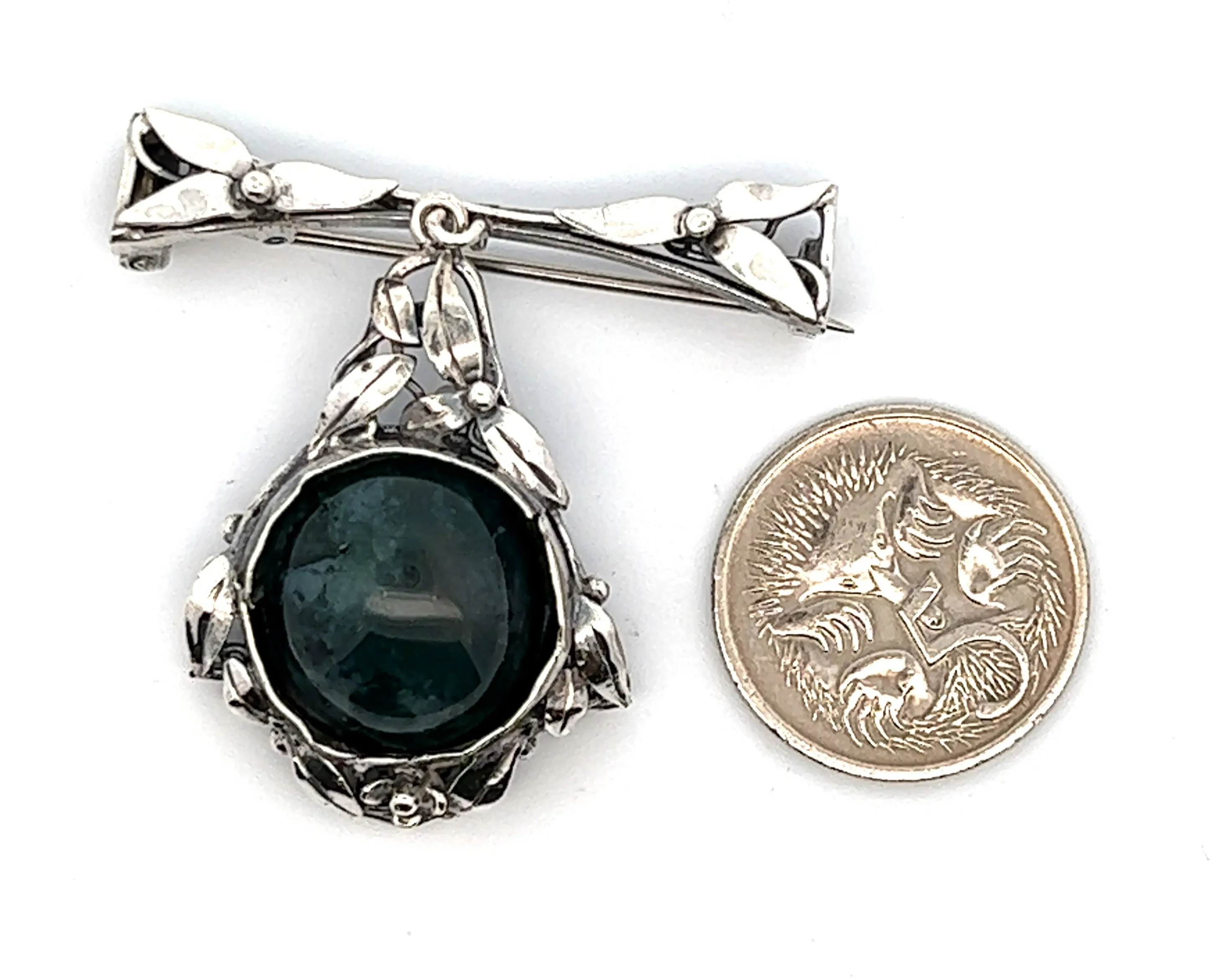 Sterling Silver & Moss Agate Brooch