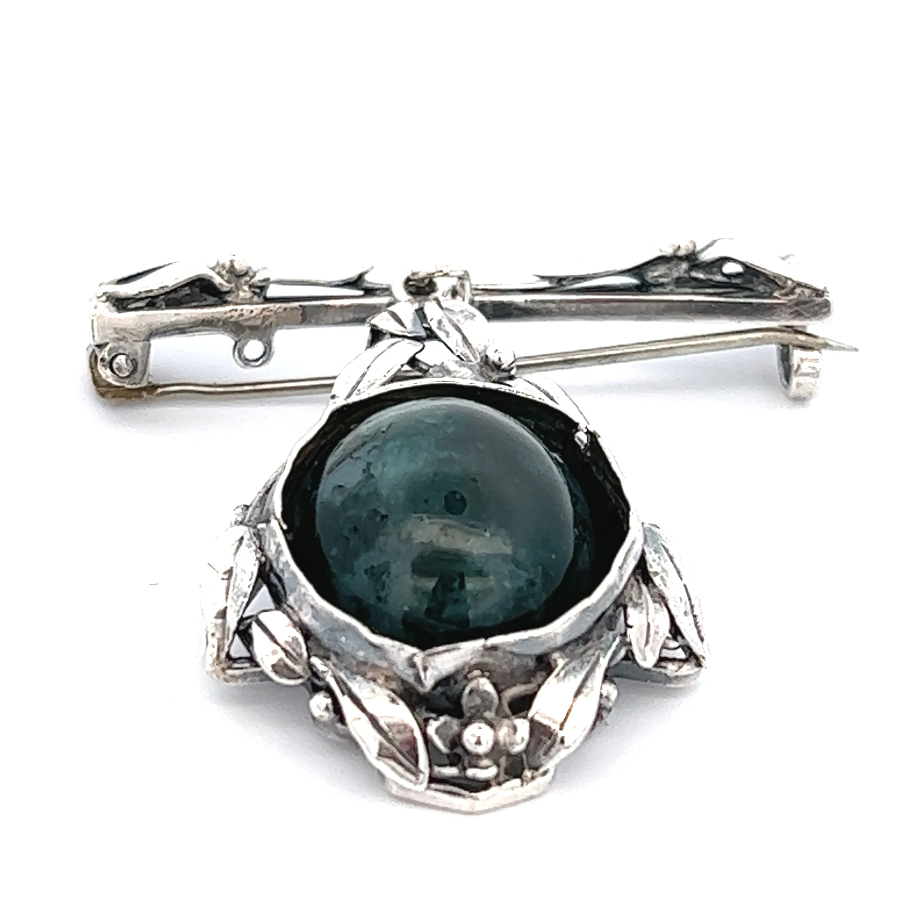 Sterling Silver & Moss Agate Brooch