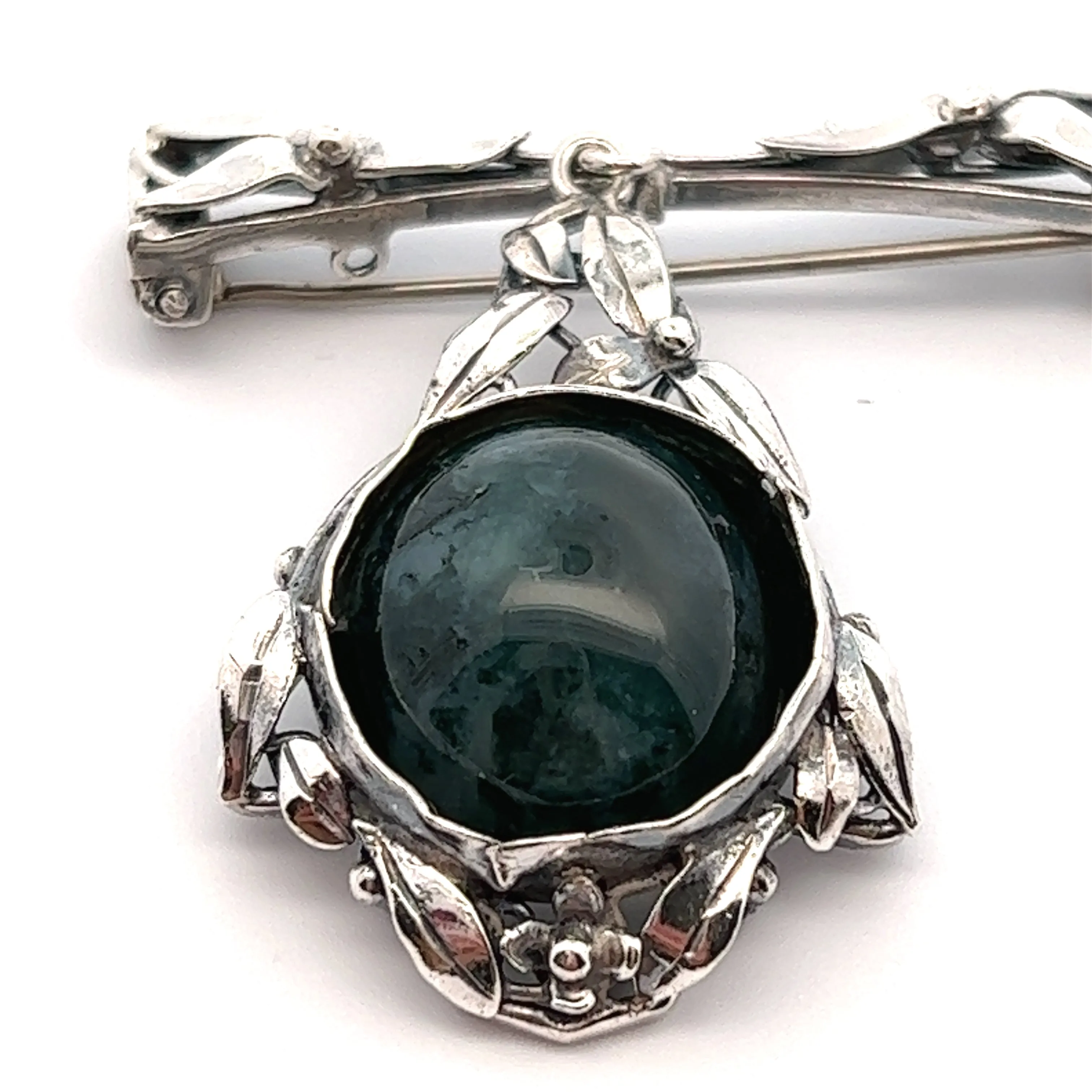 Sterling Silver & Moss Agate Brooch