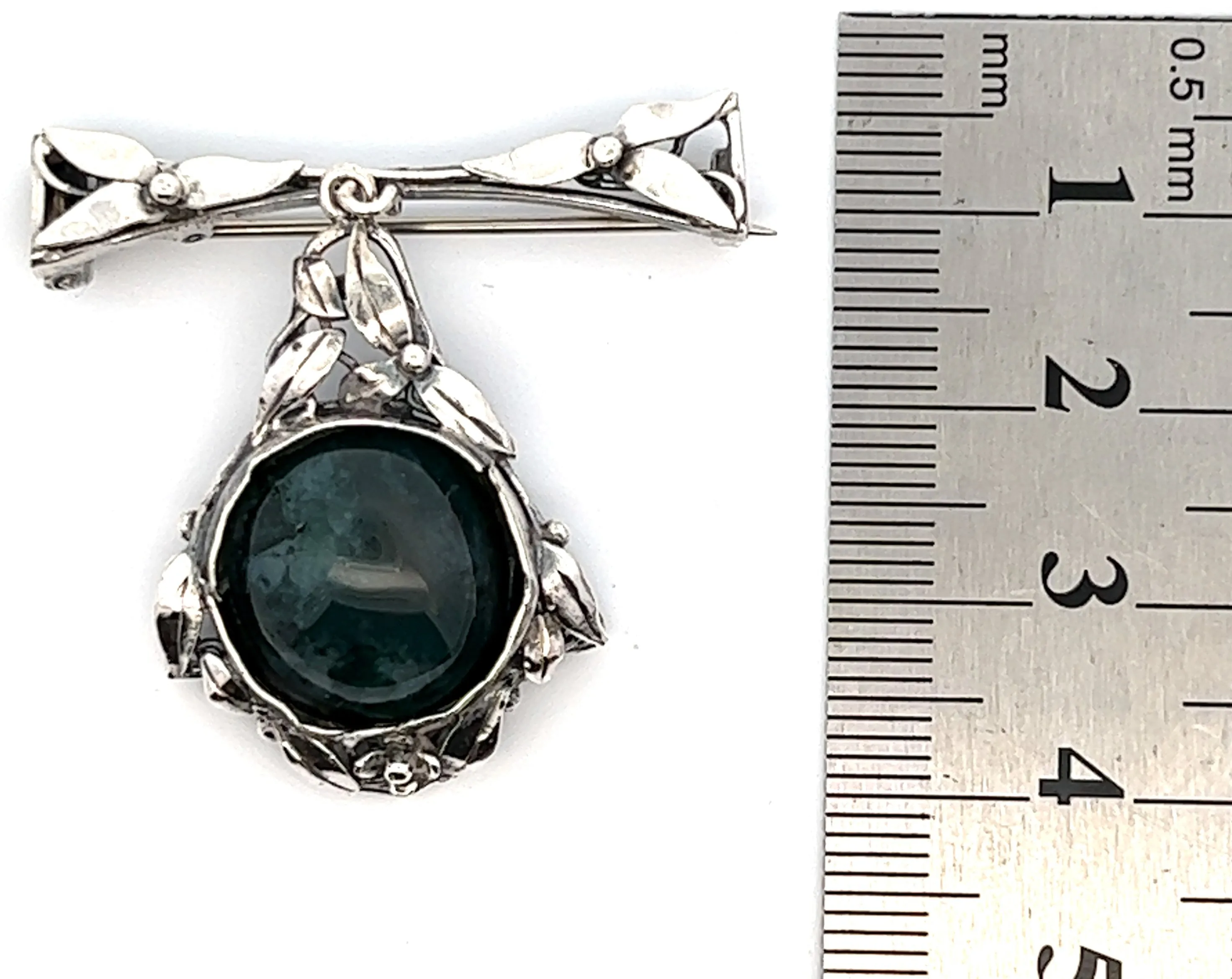 Sterling Silver & Moss Agate Brooch