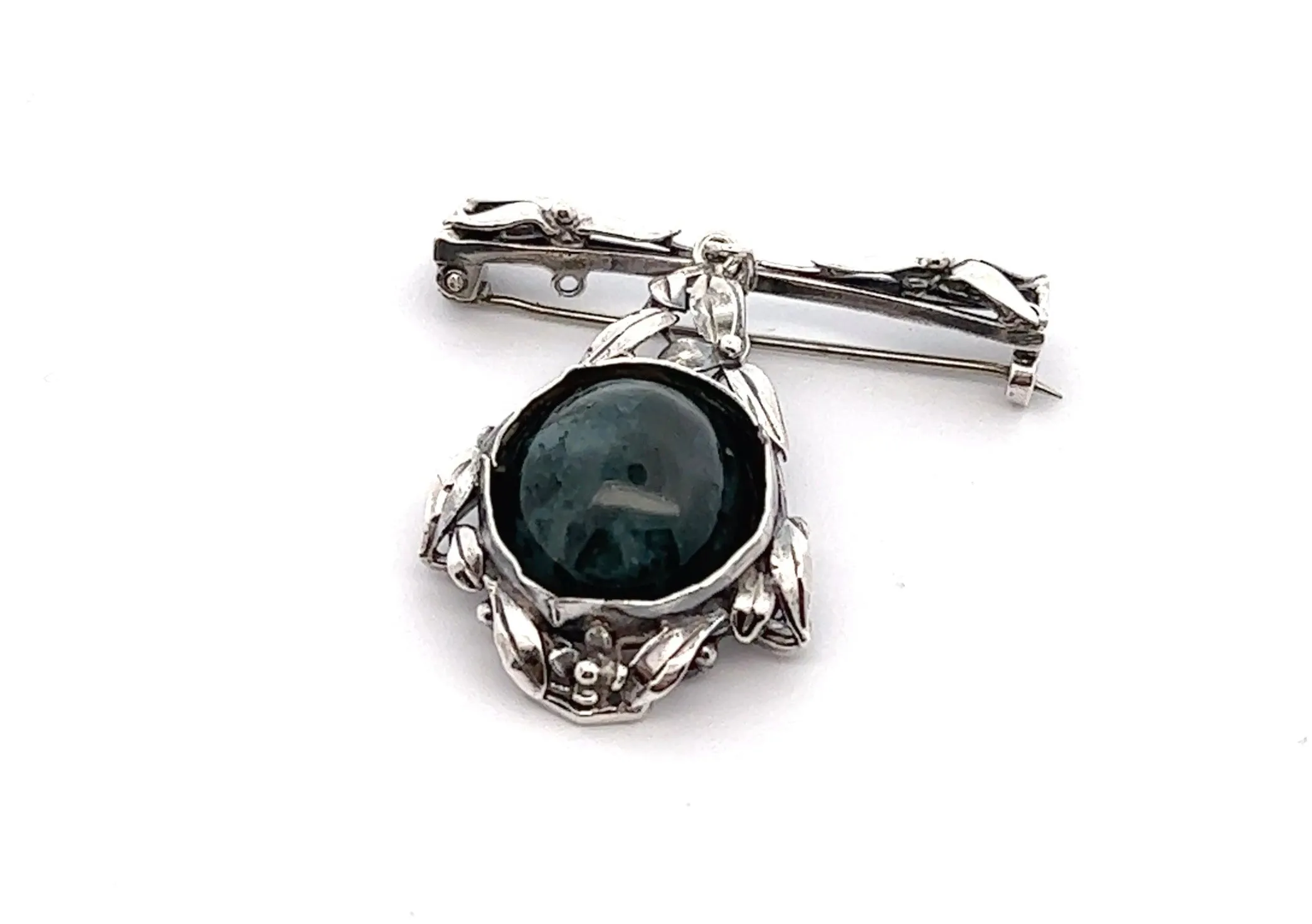 Sterling Silver & Moss Agate Brooch