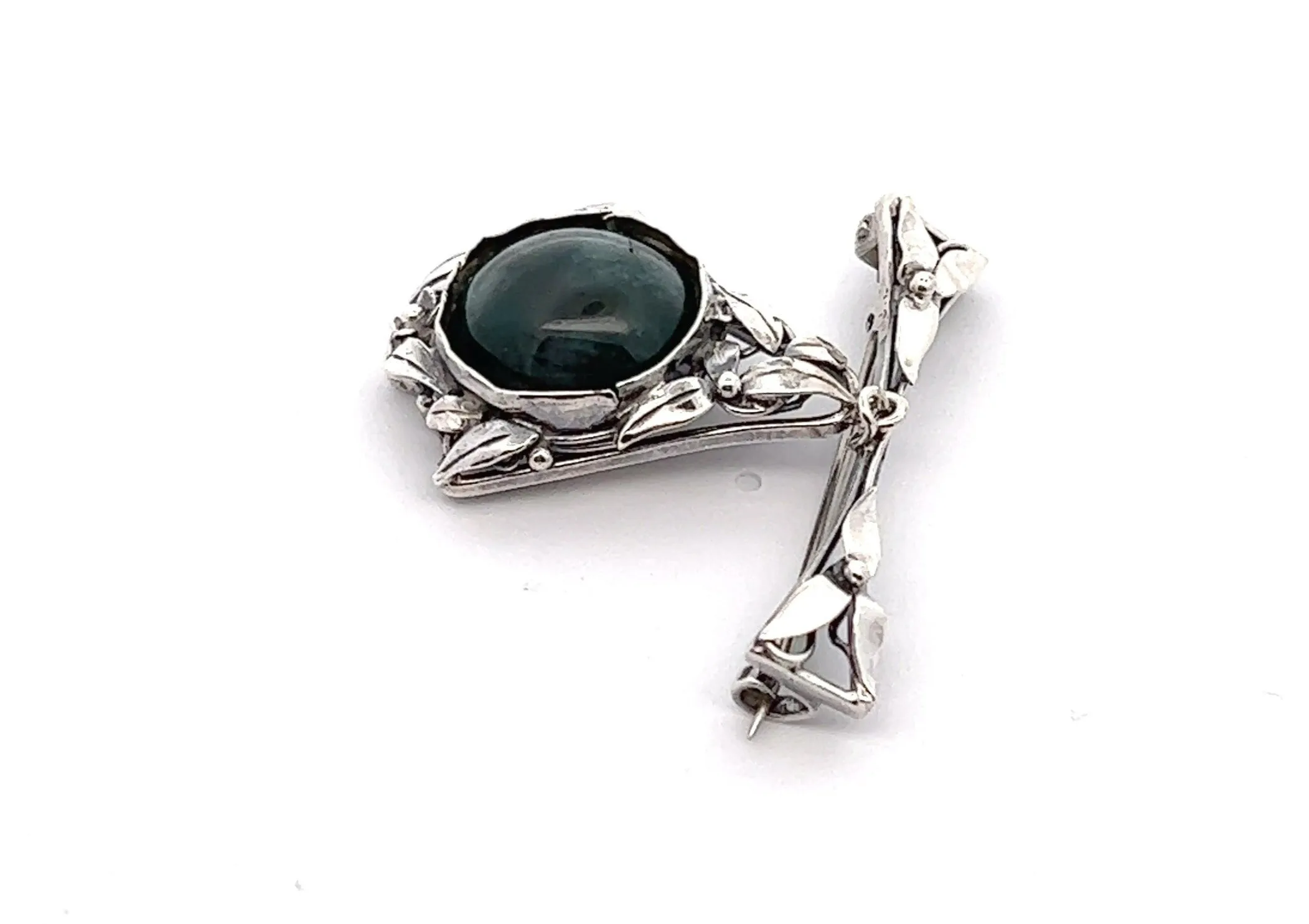 Sterling Silver & Moss Agate Brooch