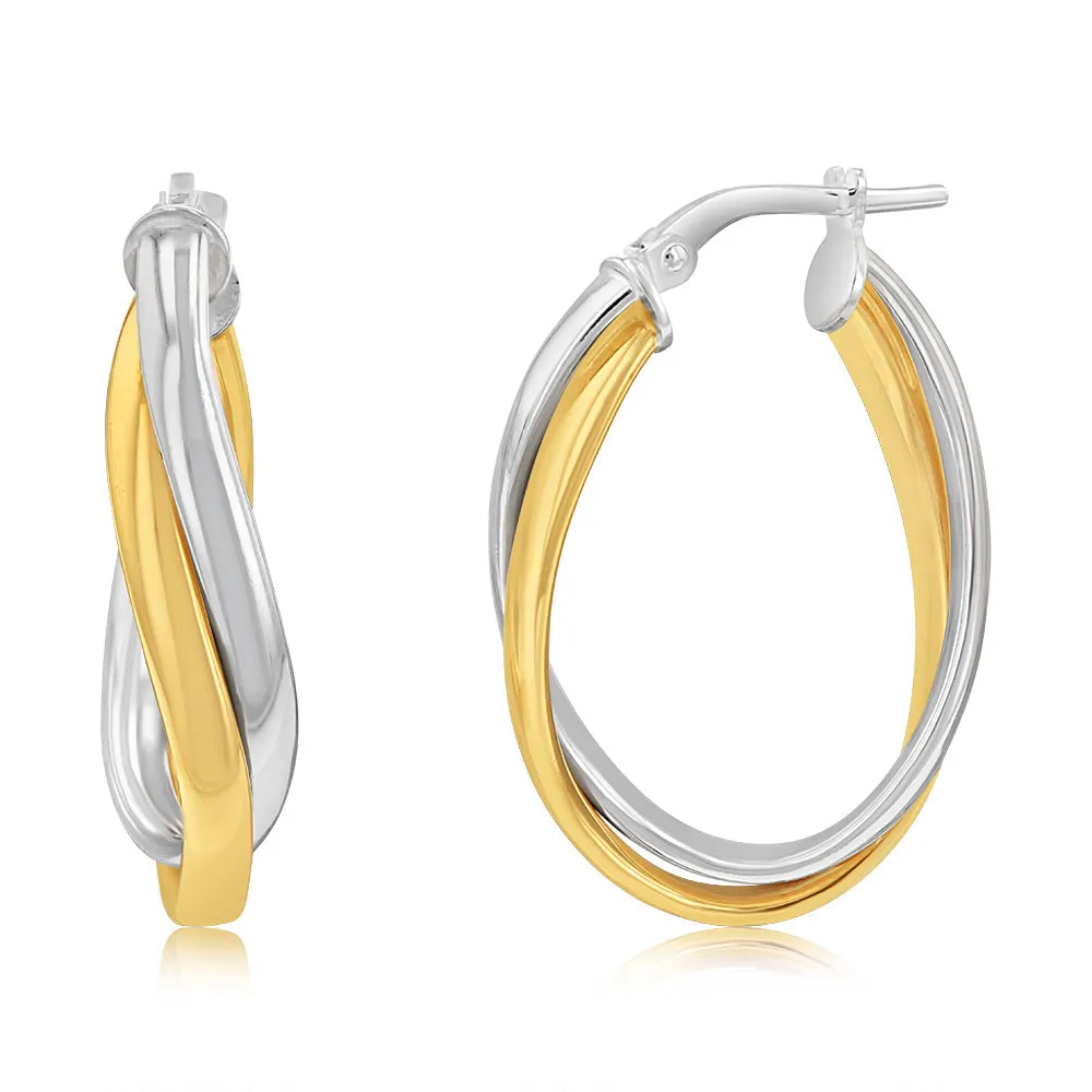 Sterling Silver Gold Plated Twisted Two Tone Hoop Earrings