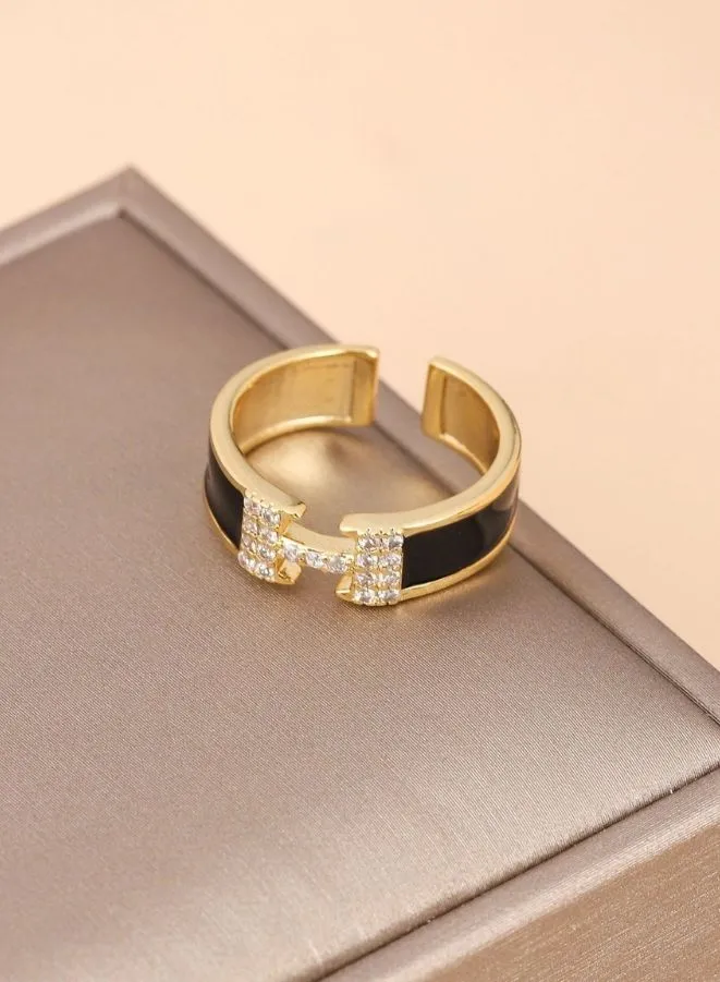 Stunning Black and Gold Ring with Sparkling Diamonds for Women | Valentines day gift for ladies