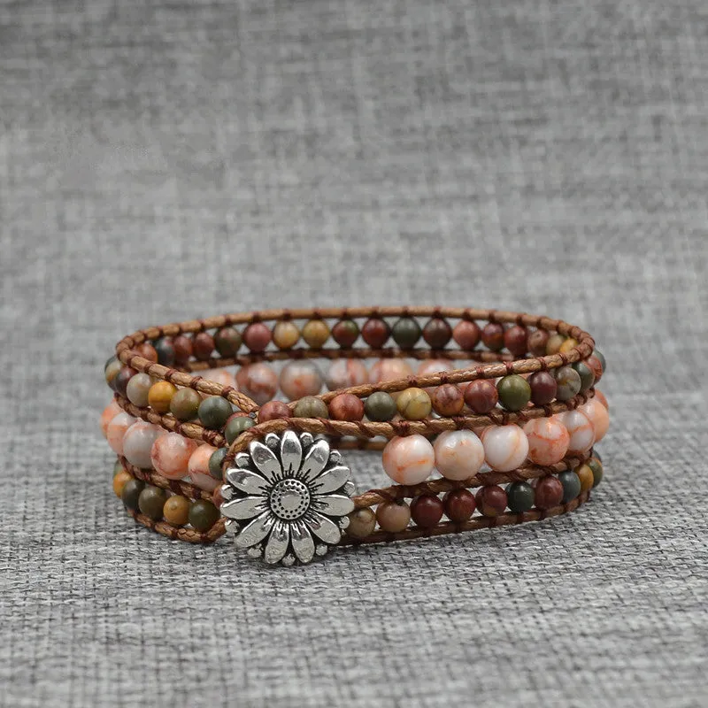 Sunflower natural stone beaded bracelet