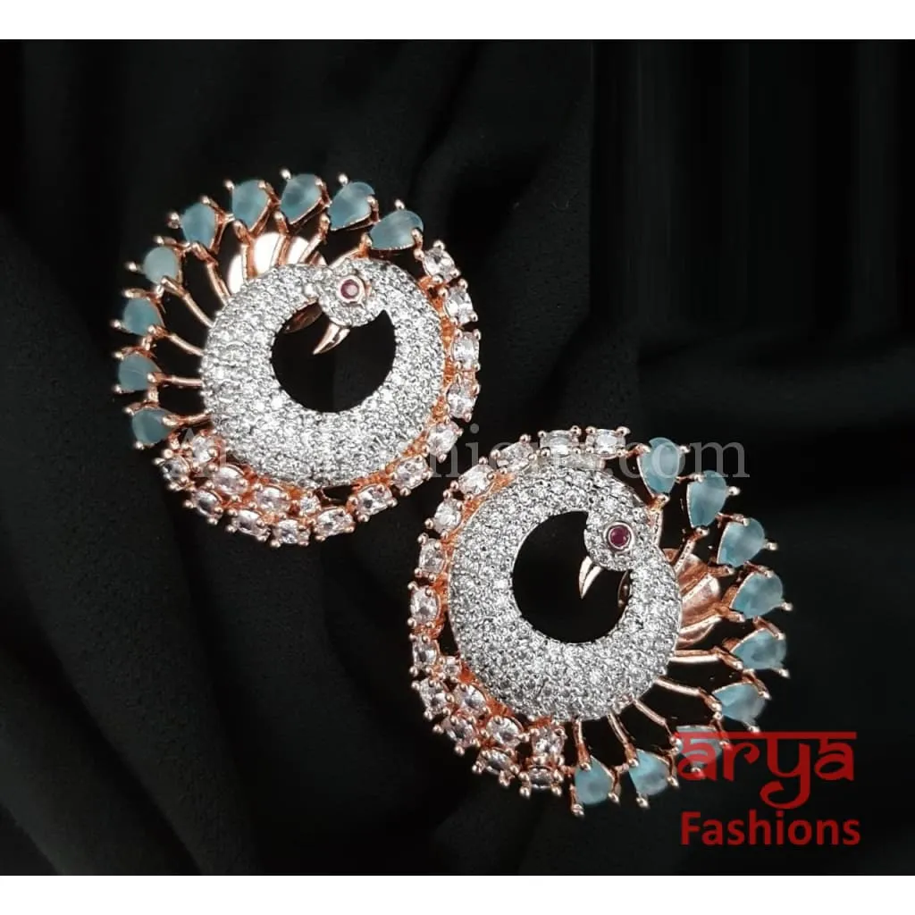 Tanisha Peacock CZ Studs with Silver stones in Victorian/ Rose Gold/Golden Finish/ Ethnic Stud Earrings