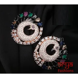 Tanisha Peacock CZ Studs with Silver stones in Victorian/ Rose Gold/Golden Finish/ Ethnic Stud Earrings