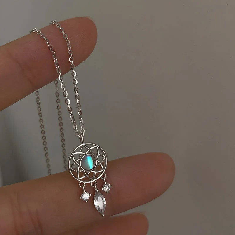 Tassel Moonstone Charm Necklace for Women Creative Pendant