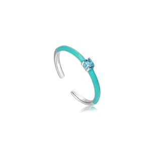 Teal Enamel Silver Adjustable Ring