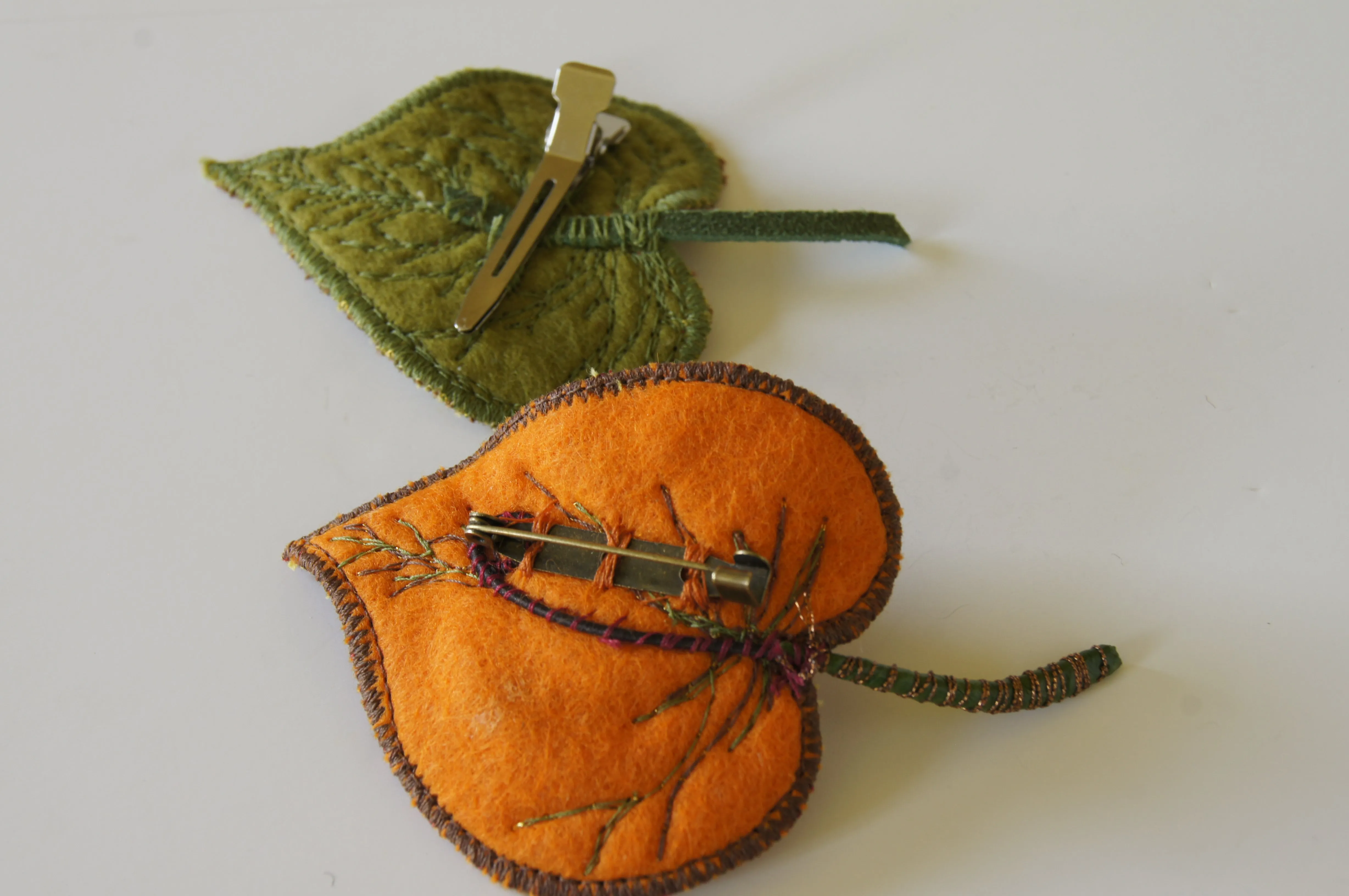 Textile Art Leaves with Embroidered Spider