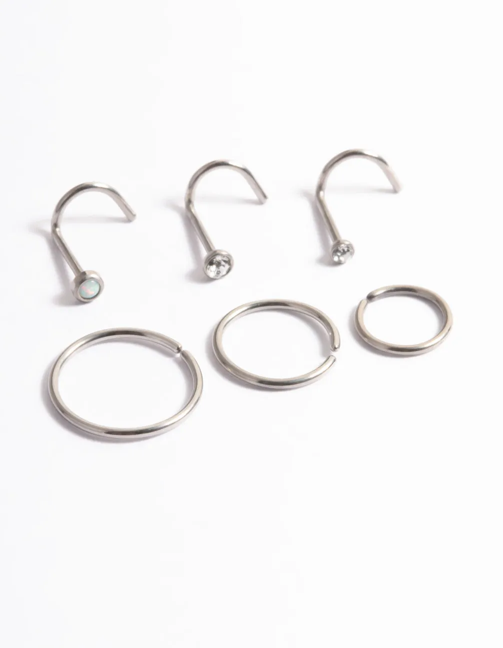 Titanium Cubic Zirconia & Oval Nose 6-Pack