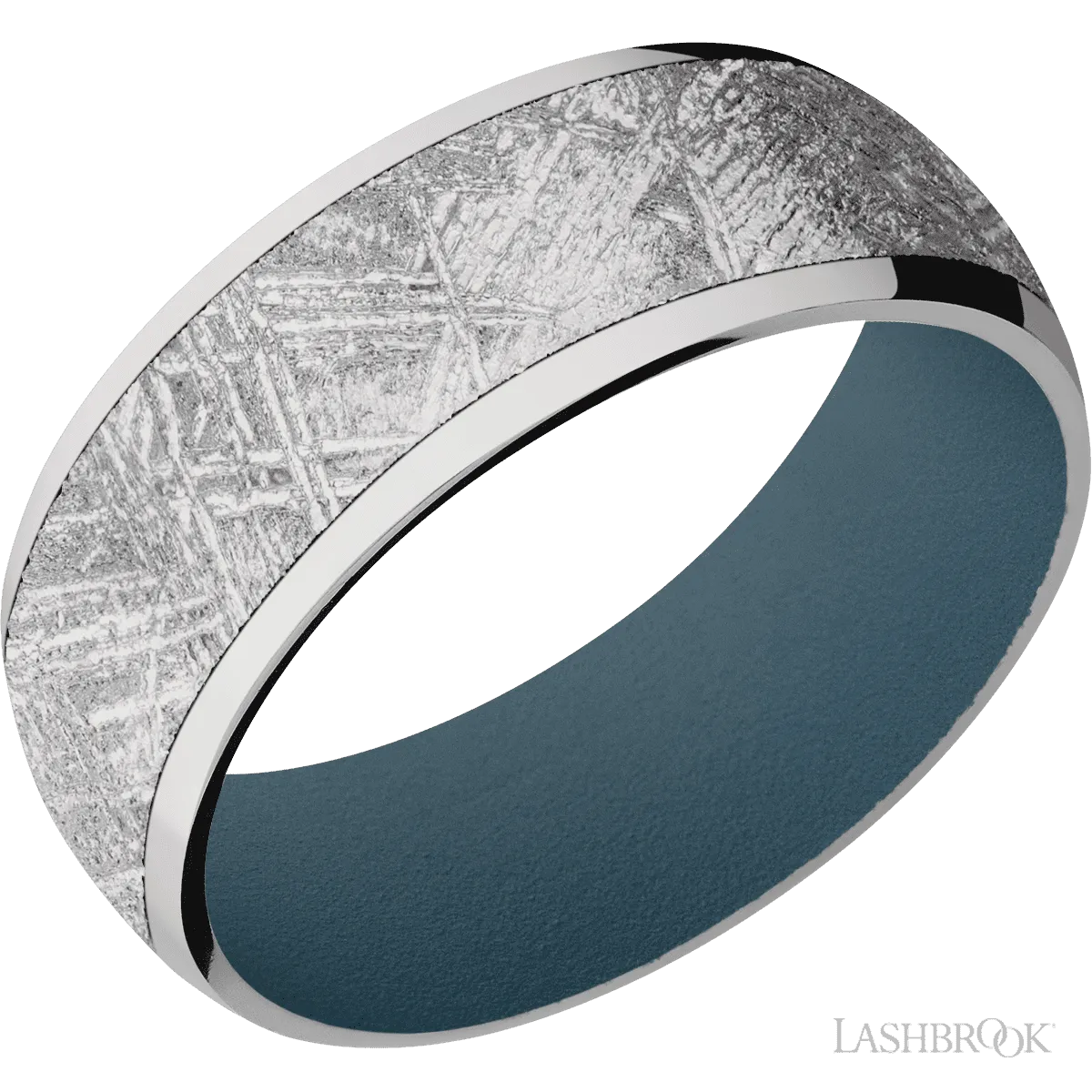 Titanium with Polish Finish and Meteorite Inlay and Stone Blue - 8MM