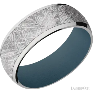 Titanium with Polish Finish and Meteorite Inlay and Stone Blue - 8MM