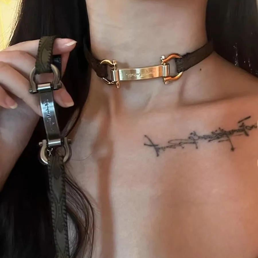 Trendy Heavy Y2K Choker Leather Metal Punk Necklace