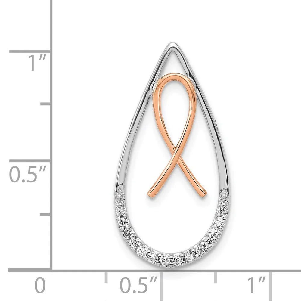 Two-Tone Gold Diamond Teardrop Awareness Ribbon Necklace Pendant