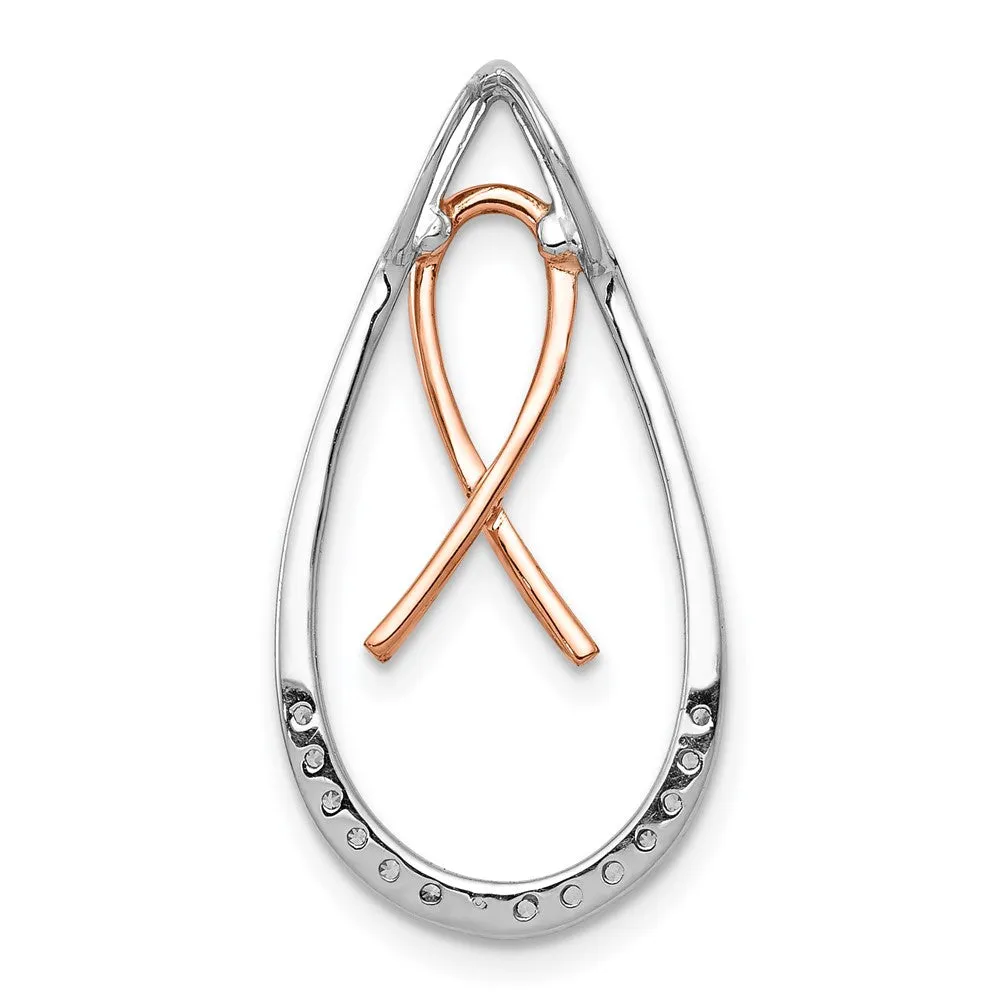 Two-Tone Gold Diamond Teardrop Awareness Ribbon Necklace Pendant