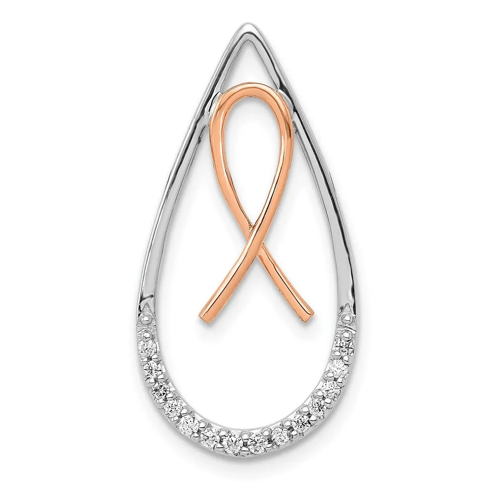 Two-Tone Gold Diamond Teardrop Awareness Ribbon Necklace Pendant