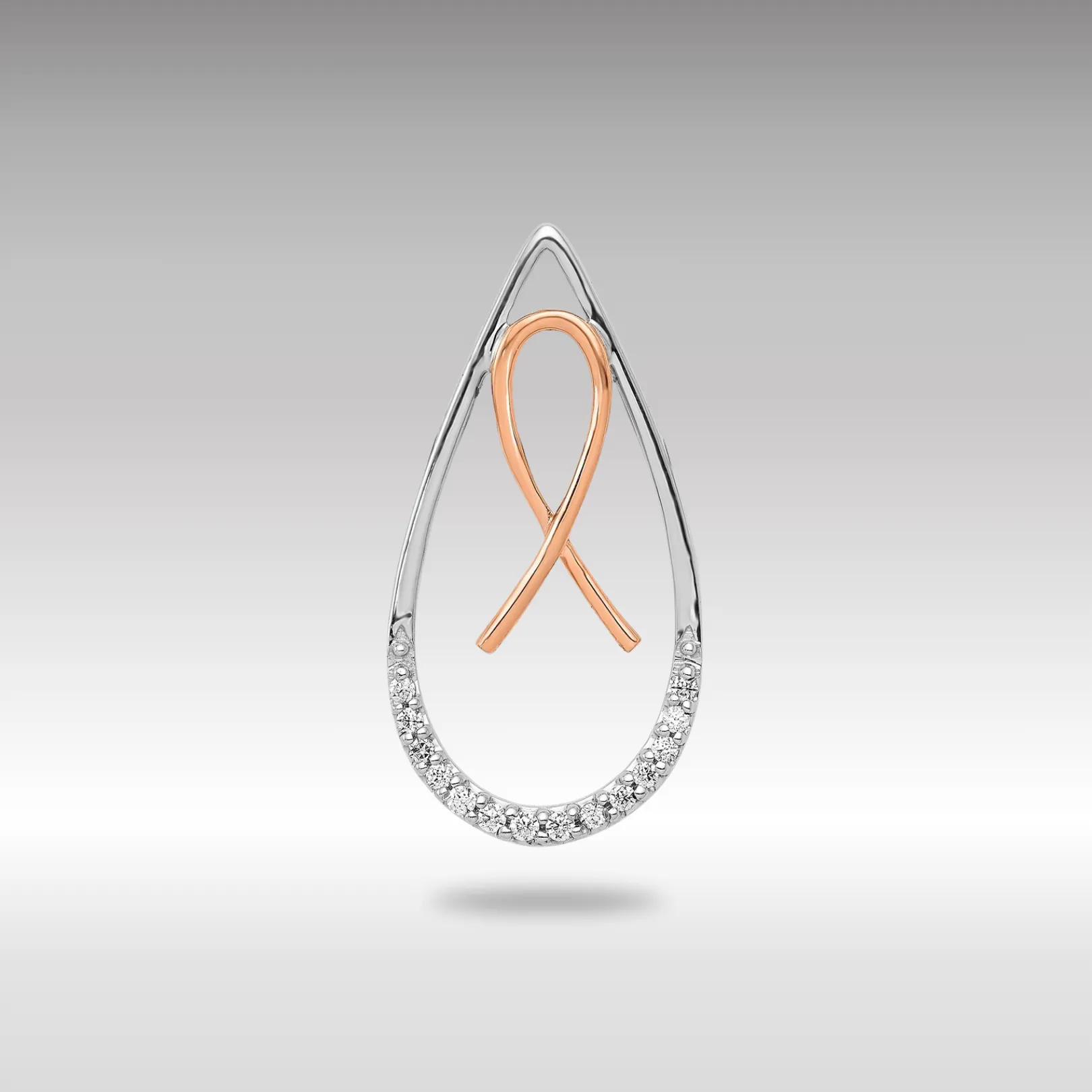 Two-Tone Gold Diamond Teardrop Awareness Ribbon Necklace Pendant