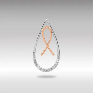 Two-Tone Gold Diamond Teardrop Awareness Ribbon Necklace Pendant