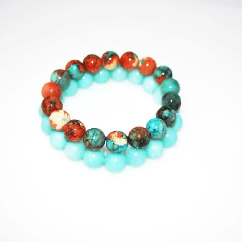 Unique Natural Crazy Lace Jade Blue Stretch Unisex Bracelets