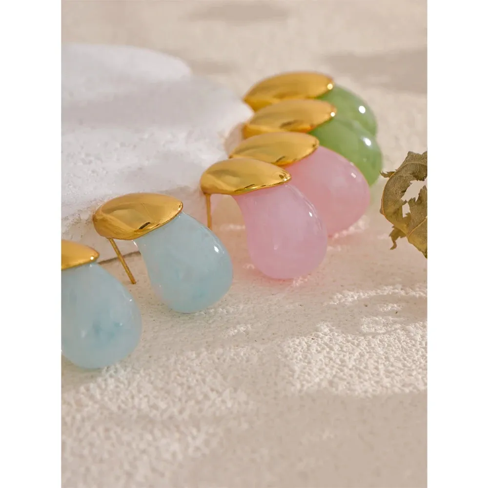 VAIGE Colorful Resin Water Drop Earrings with Stainless Steel Backing - Summer Daily Charm Jewelry