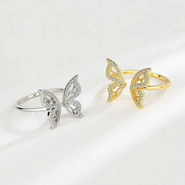 VAIGE Elegant Silver Wedding Rings with Sparkling Butterfly Zircon for Special Occasions