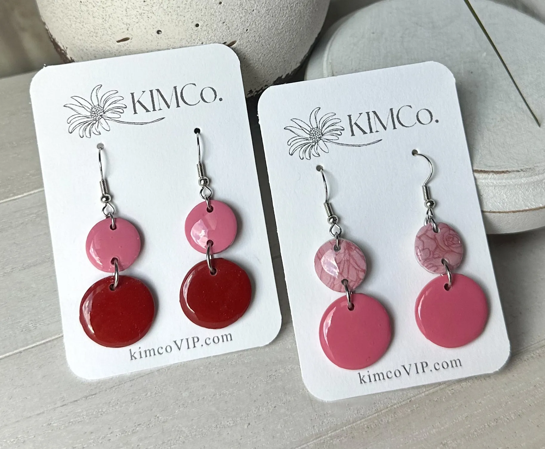 Valentine Red and Pink Polymer Clay Earrings - 4 Color Options