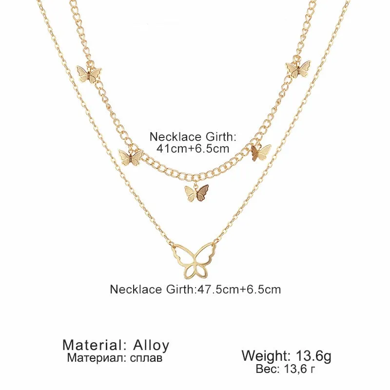 VenusFox Fashion Cute Butterfly Choker Necklace For Women Gold Color Layered Chain Butterfly Pendant Necklace Female Chocker Jewelry