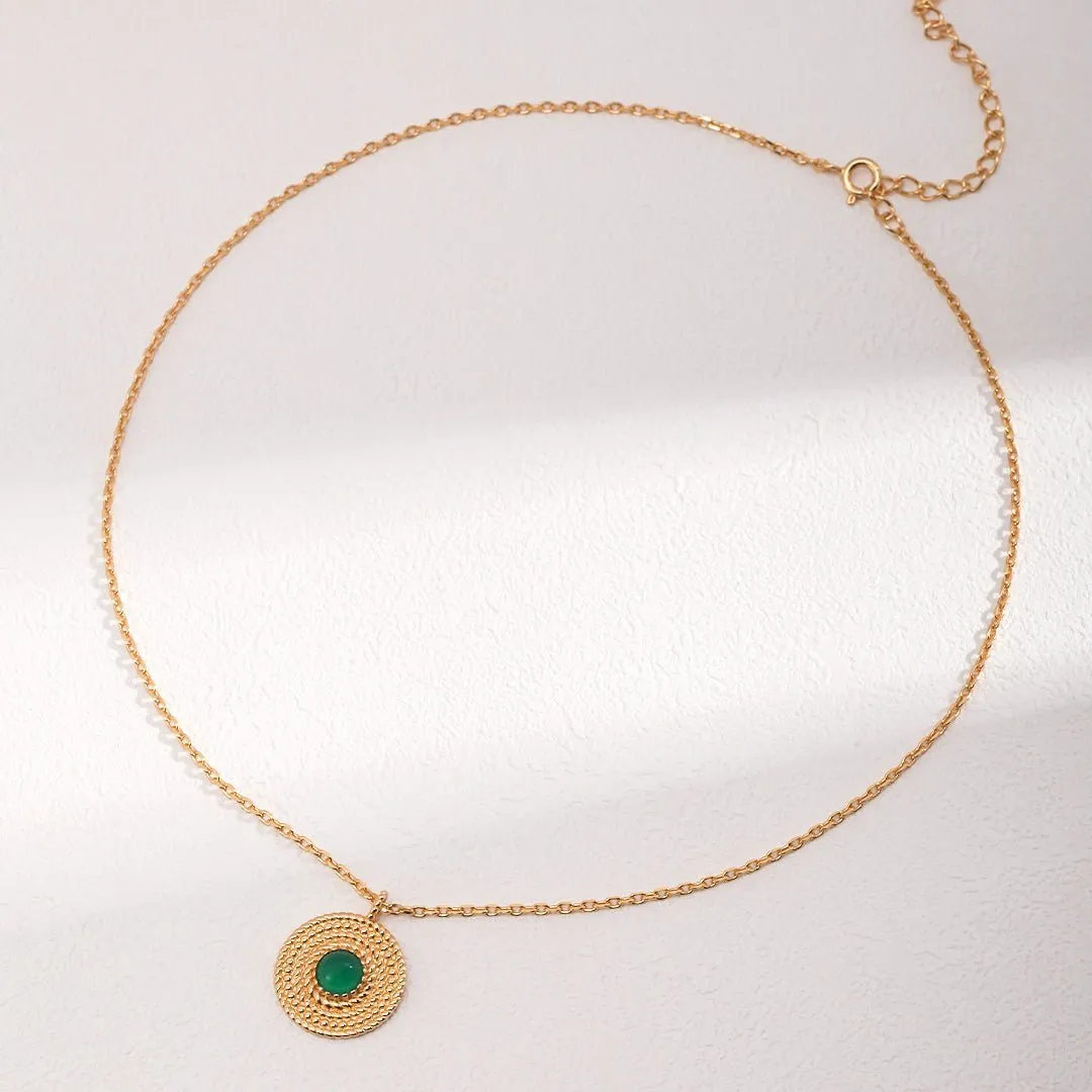 Vintage Disc Chrysoprase Pendant Necklace