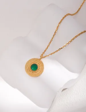 Vintage Disc Chrysoprase Pendant Necklace