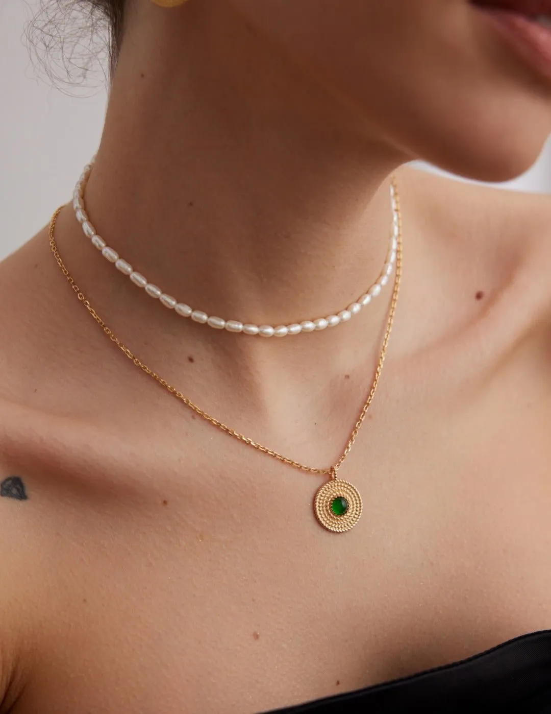 Vintage Disc Chrysoprase Pendant Necklace