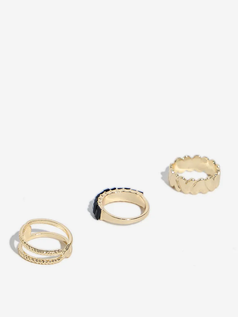 Westside Accessories Gold Stone Embellished Rings - Pack of 3