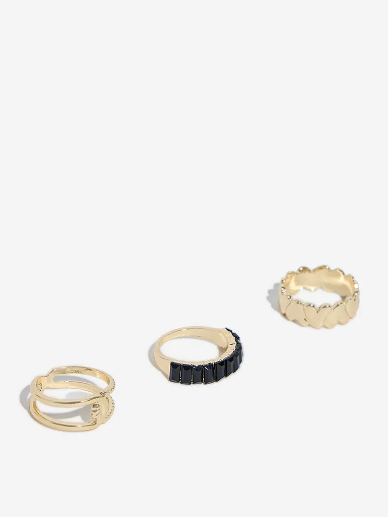 Westside Accessories Gold Stone Embellished Rings - Pack of 3