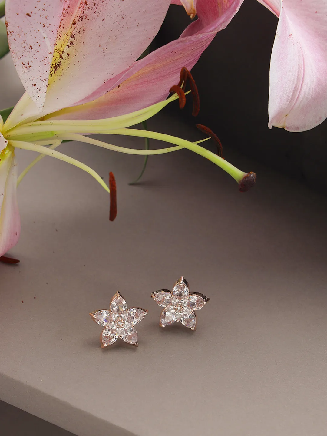 White Contemporary Floral Studs Earrings