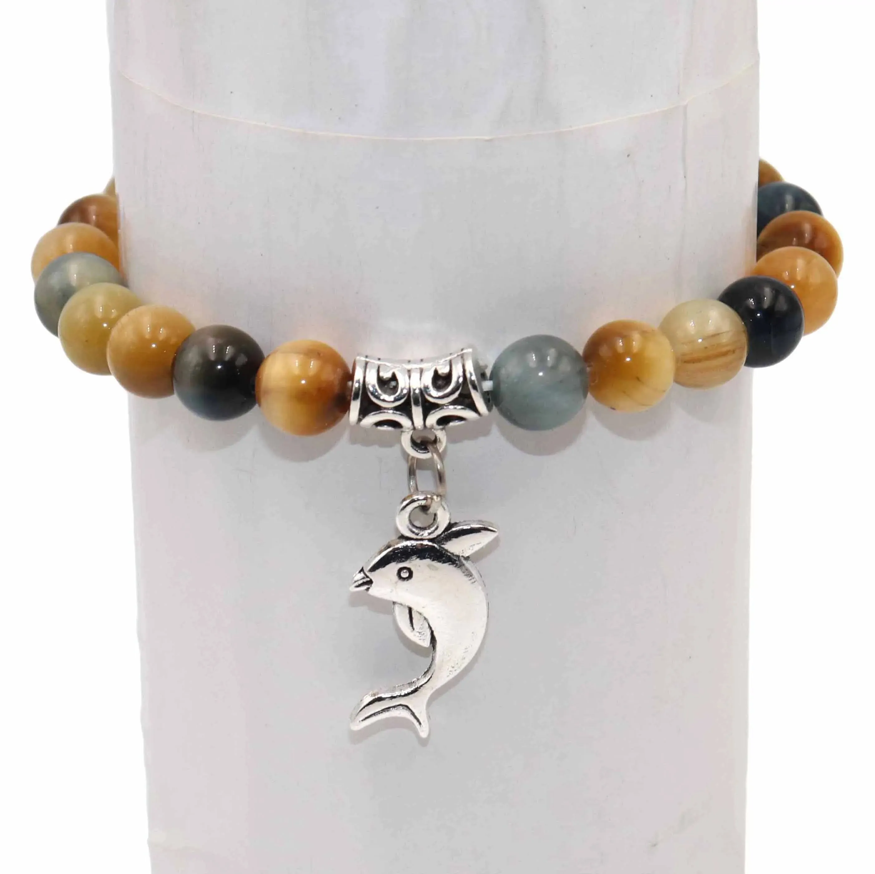 Wholesale Natural Stone Beads Dolphin Tiger Eye Agates Mala Beads Bracelets Bangles Charm For Women Men Yoga Bracelet Femme Gift