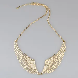 Women Fashion Rhinestone Jewelry Angel Wings Gold Color Choker Necklace