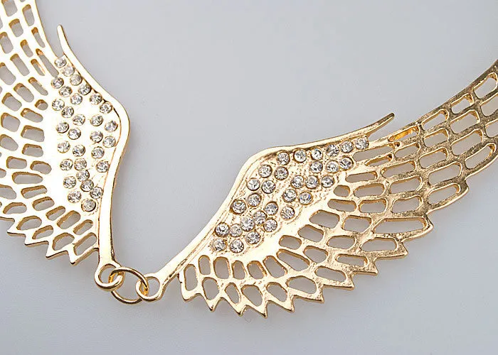 Women Fashion Rhinestone Jewelry Angel Wings Gold Color Choker Necklace