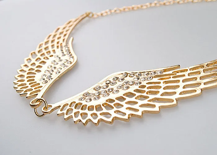 Women Fashion Rhinestone Jewelry Angel Wings Gold Color Choker Necklace