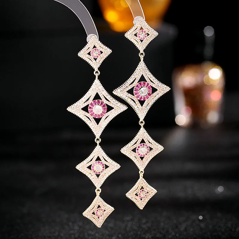 women's evening dress matching earrings exaggerated atmosphere geometric diamond long earrings