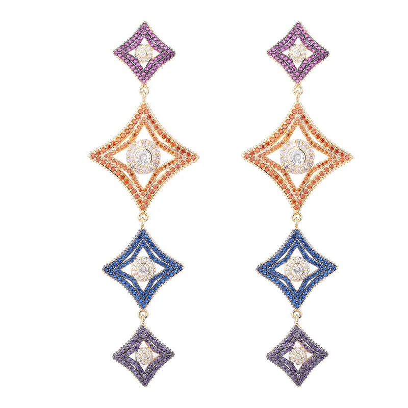 women's evening dress matching earrings exaggerated atmosphere geometric diamond long earrings