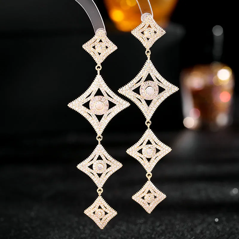 women's evening dress matching earrings exaggerated atmosphere geometric diamond long earrings