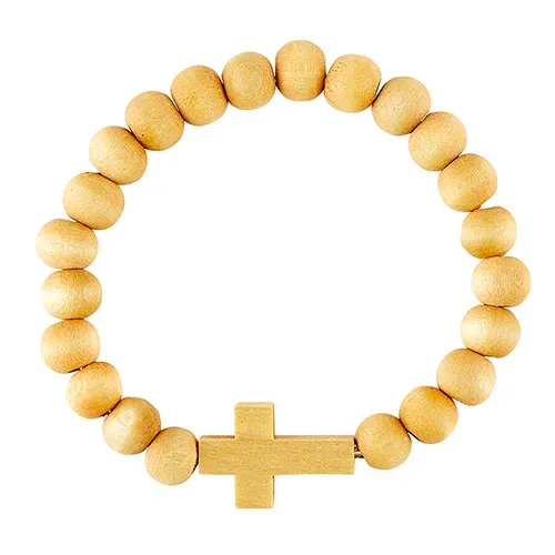 Wood Bead Cross Bracelet