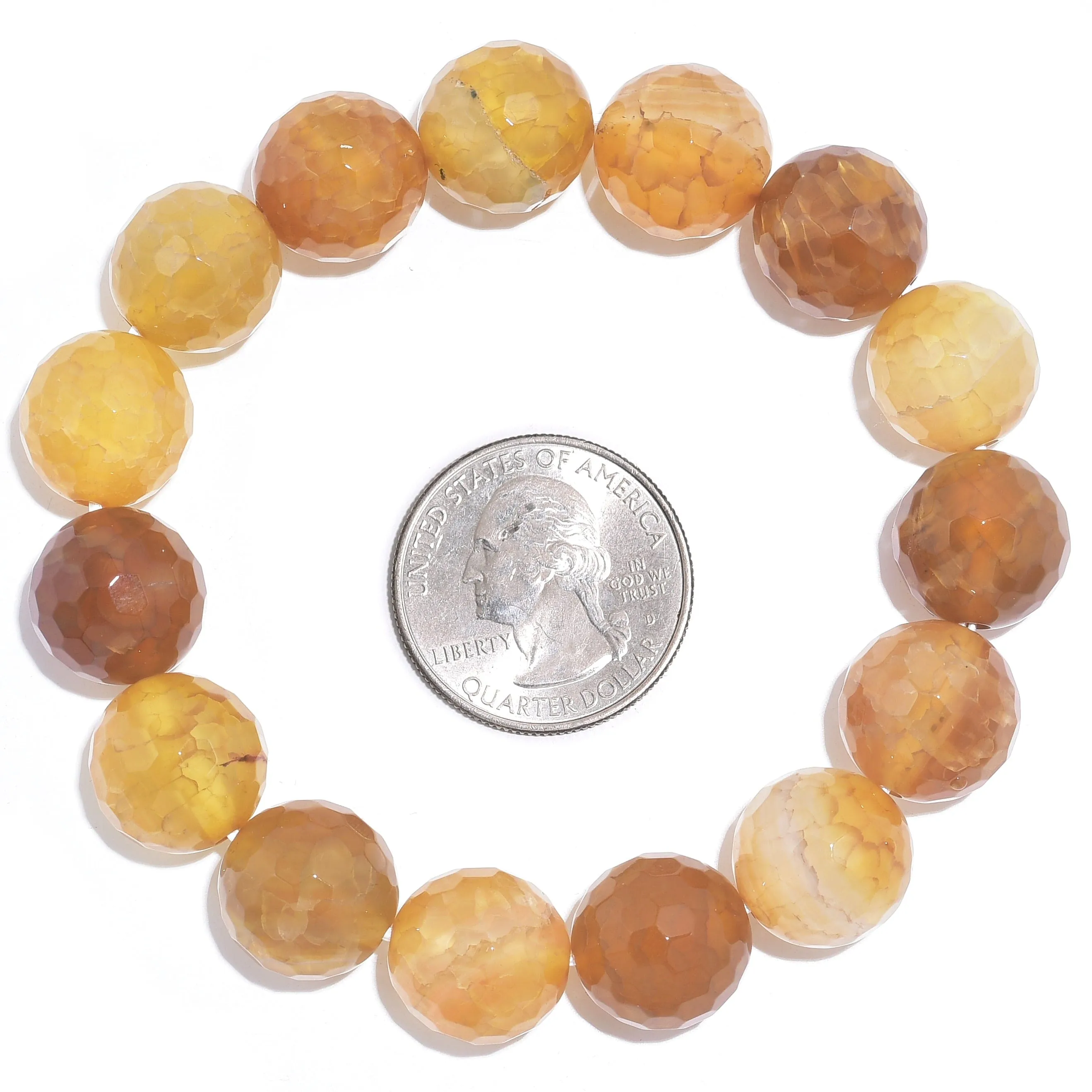 Yellow Agate Faceted Natural 14mm Gemstone Bead Elastic Bracelet