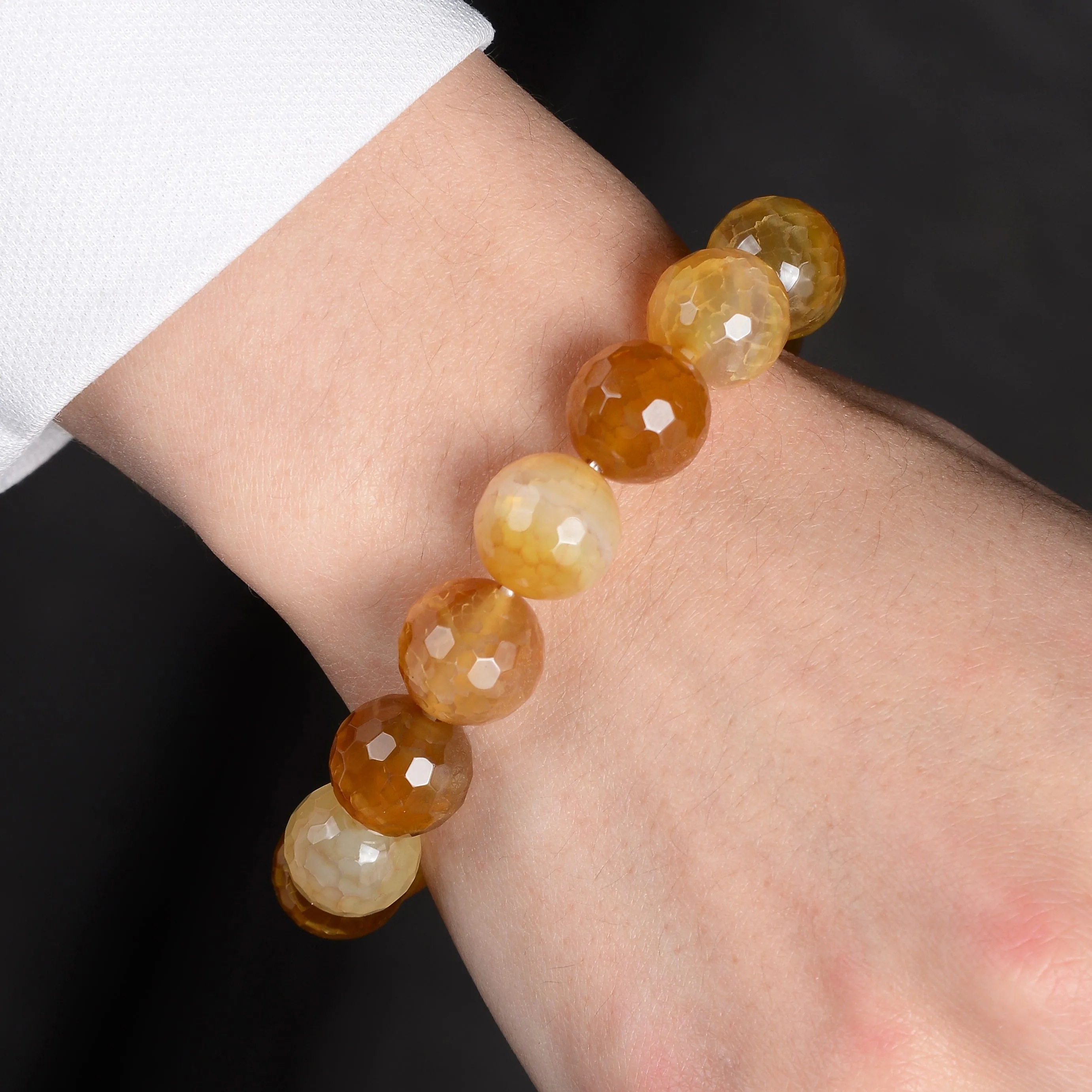 Yellow Agate Faceted Natural 14mm Gemstone Bead Elastic Bracelet