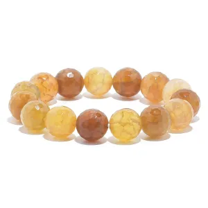 Yellow Agate Faceted Natural 14mm Gemstone Bead Elastic Bracelet