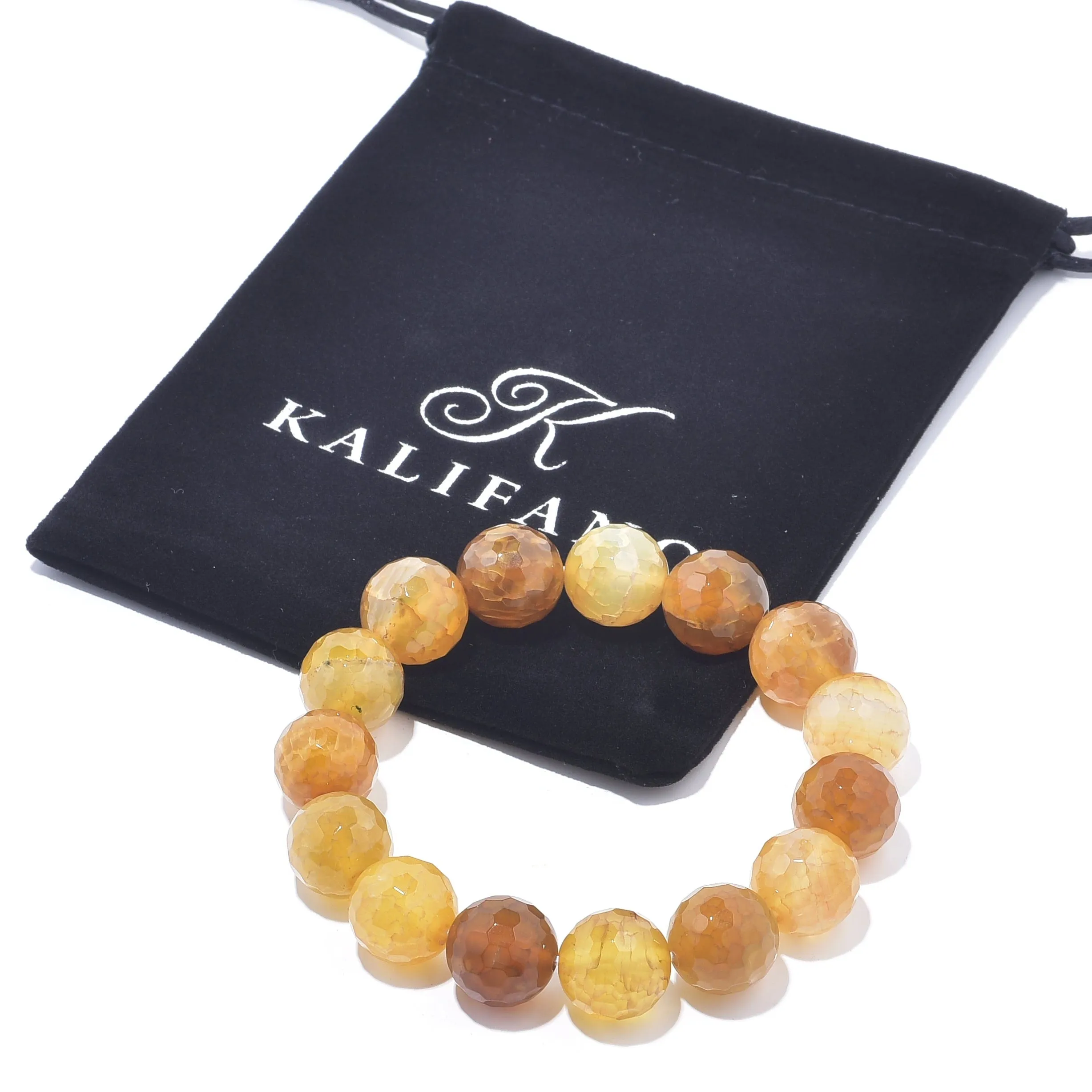 Yellow Agate Faceted Natural 14mm Gemstone Bead Elastic Bracelet