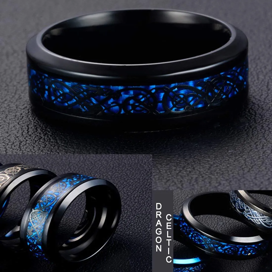 Yellow Chimes Rings For Men | Pack of 1 Stainless Steel Men Ring | Dragon Celtic design Blue and Black dual toned Finger Ring for Boys | Ideal Gift For Men and Boys